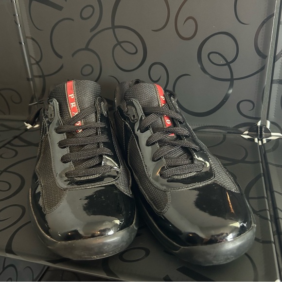 Prada Black Sneakers Sleek Glossy Design - Picture 1 of 5
